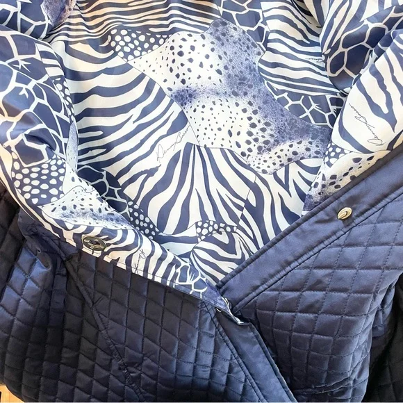 Dennis‎ Basso 100% Silk Grandma Blue Quilted Lightweight Puffer Jacket Coat M